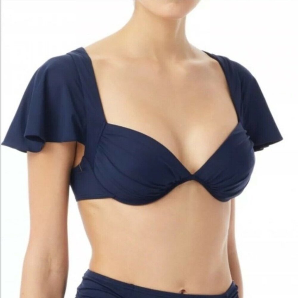 Michael Michael Kors Solids Cap Sleeve Underwire Bikini Top New Navy XS